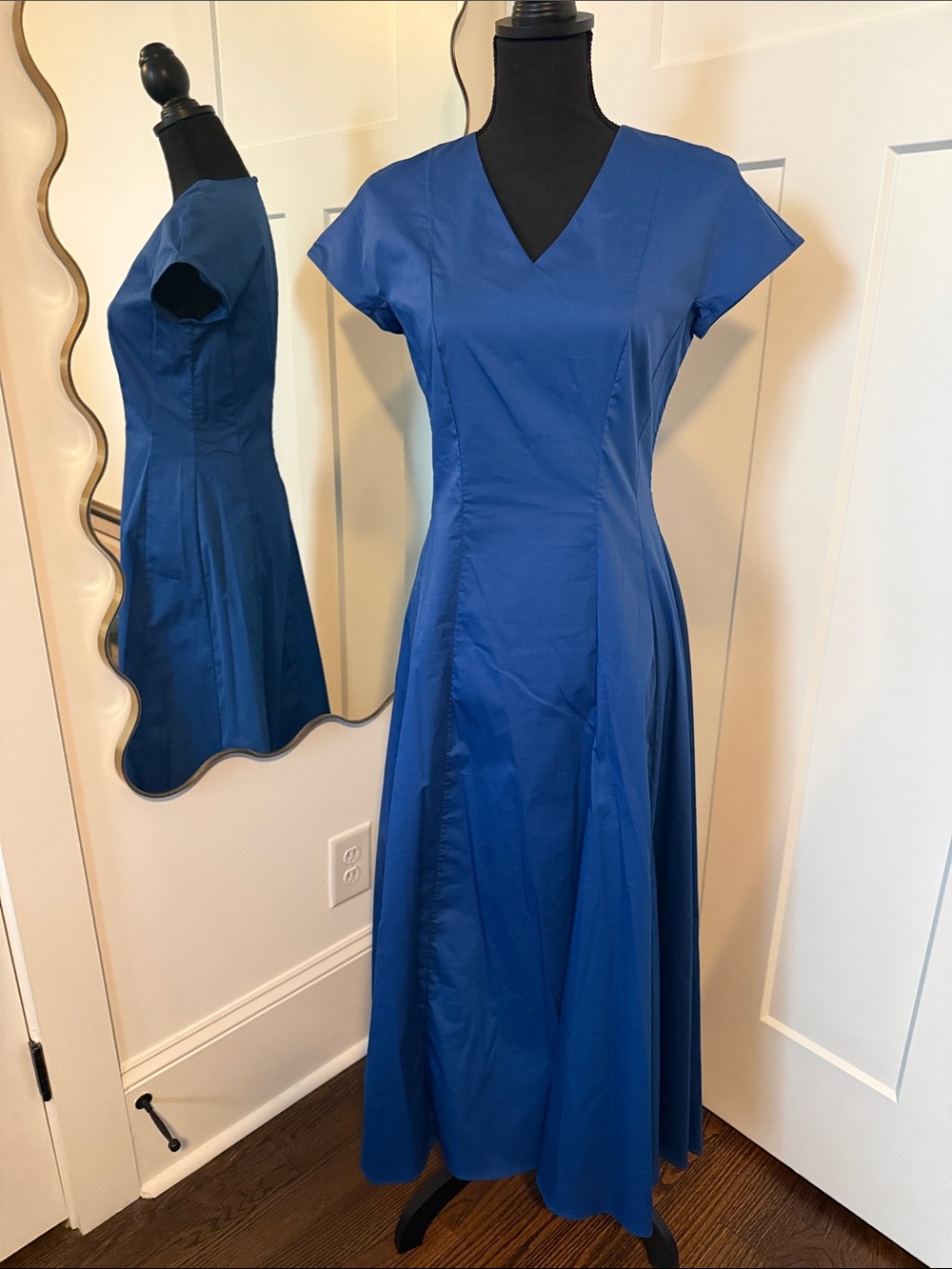V-Neck Cap-Sleeve Maxi Dress in Cobalt Blue